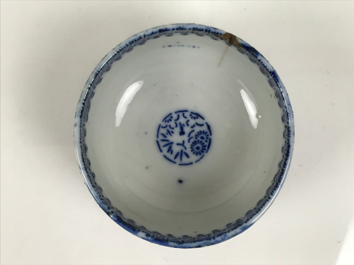 Japanese Sometsuke Porcelain Teacup Yunomi Vtg White Blue Circle Floral TC649-KT - Teacup-chidorivintage.com