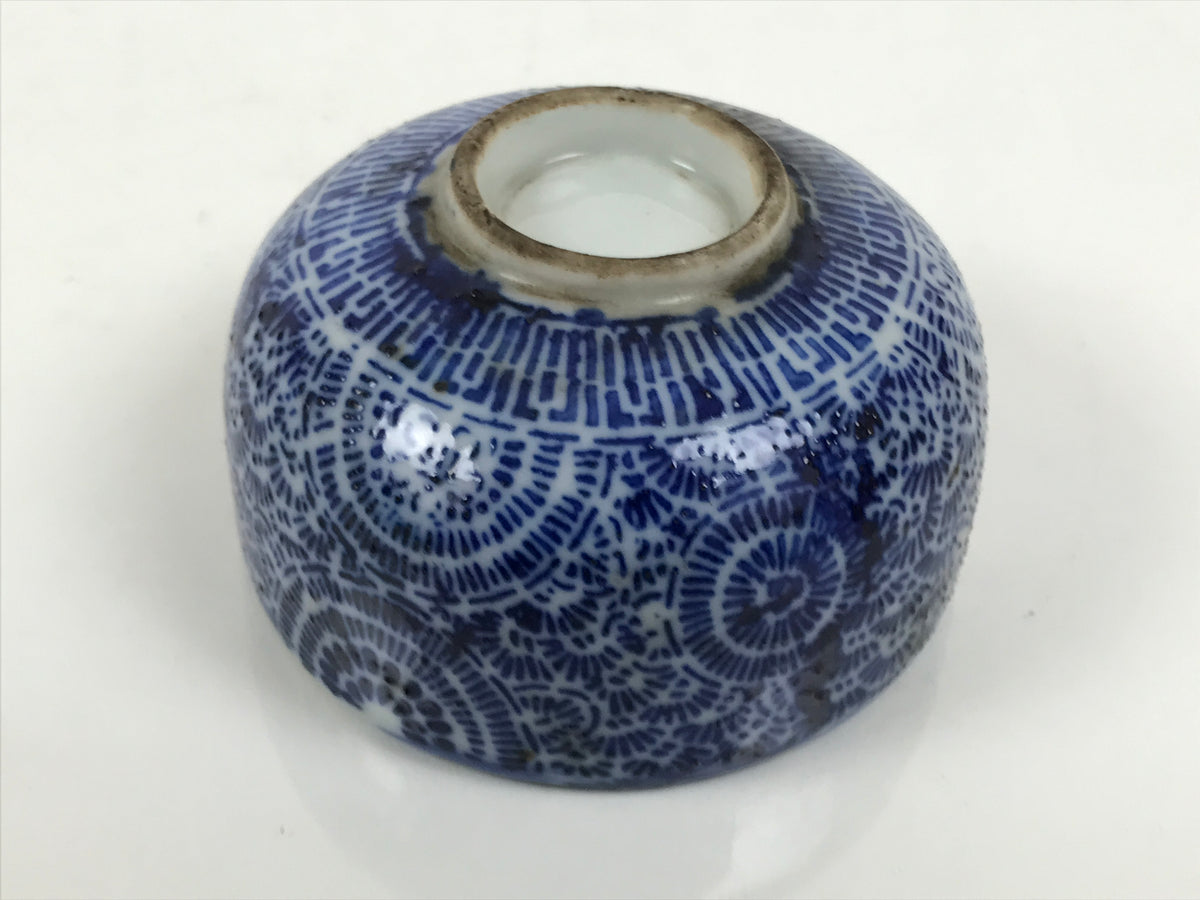 Japanese Sometsuke Porcelain Teacup Yunomi Vtg White Blue Circle Floral TC649-KT - Teacup-chidorivintage.com