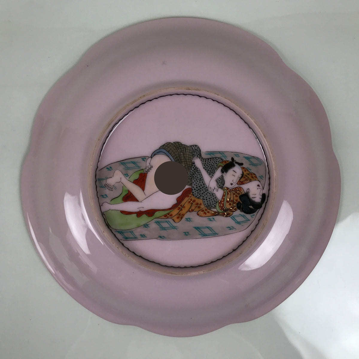 Japanese Porcelain Large Plate Vtg Tiger Shunga Bottom Pink Ozara Display Y586-KT - Plate-chidorivintage.com