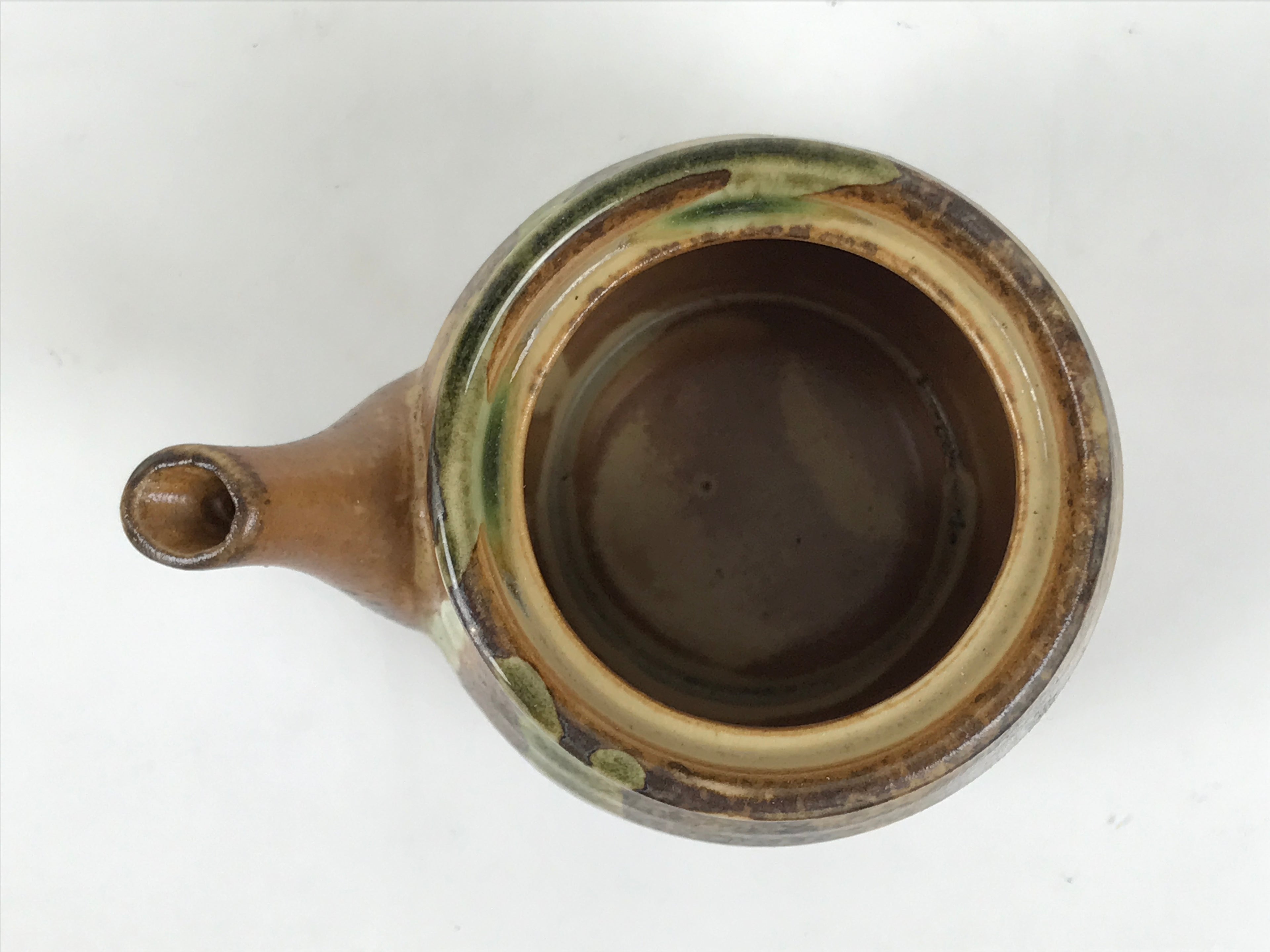 Japanese Oribe Ware Ceramic Soy Sauce Dispenser Shoyusashi Pot Brown Green Y577-KT - Pot-chidorivintage.com
