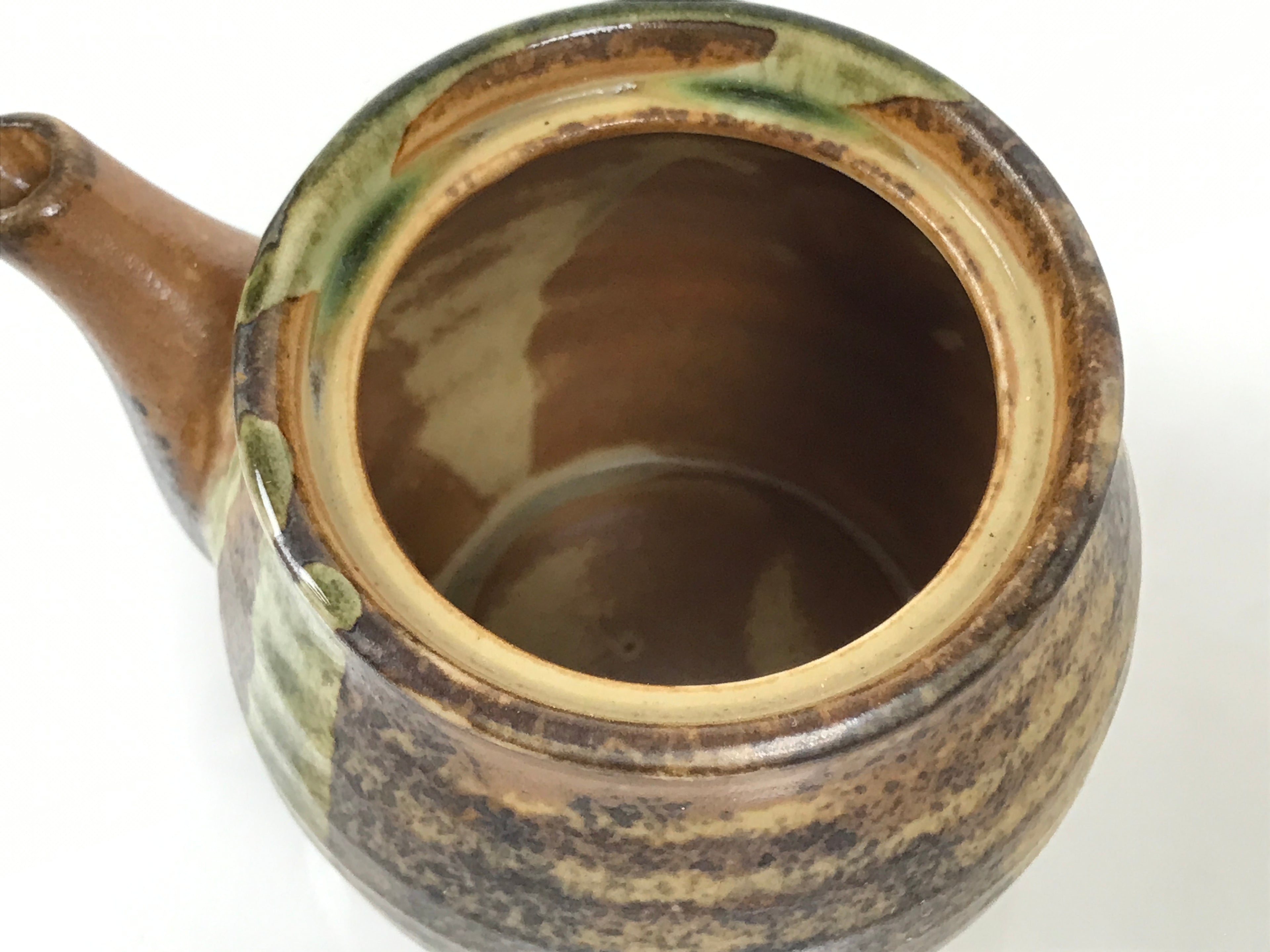 Japanese Oribe Ware Ceramic Soy Sauce Dispenser Shoyusashi Pot Brown Green Y577-KT - Pot-chidorivintage.com