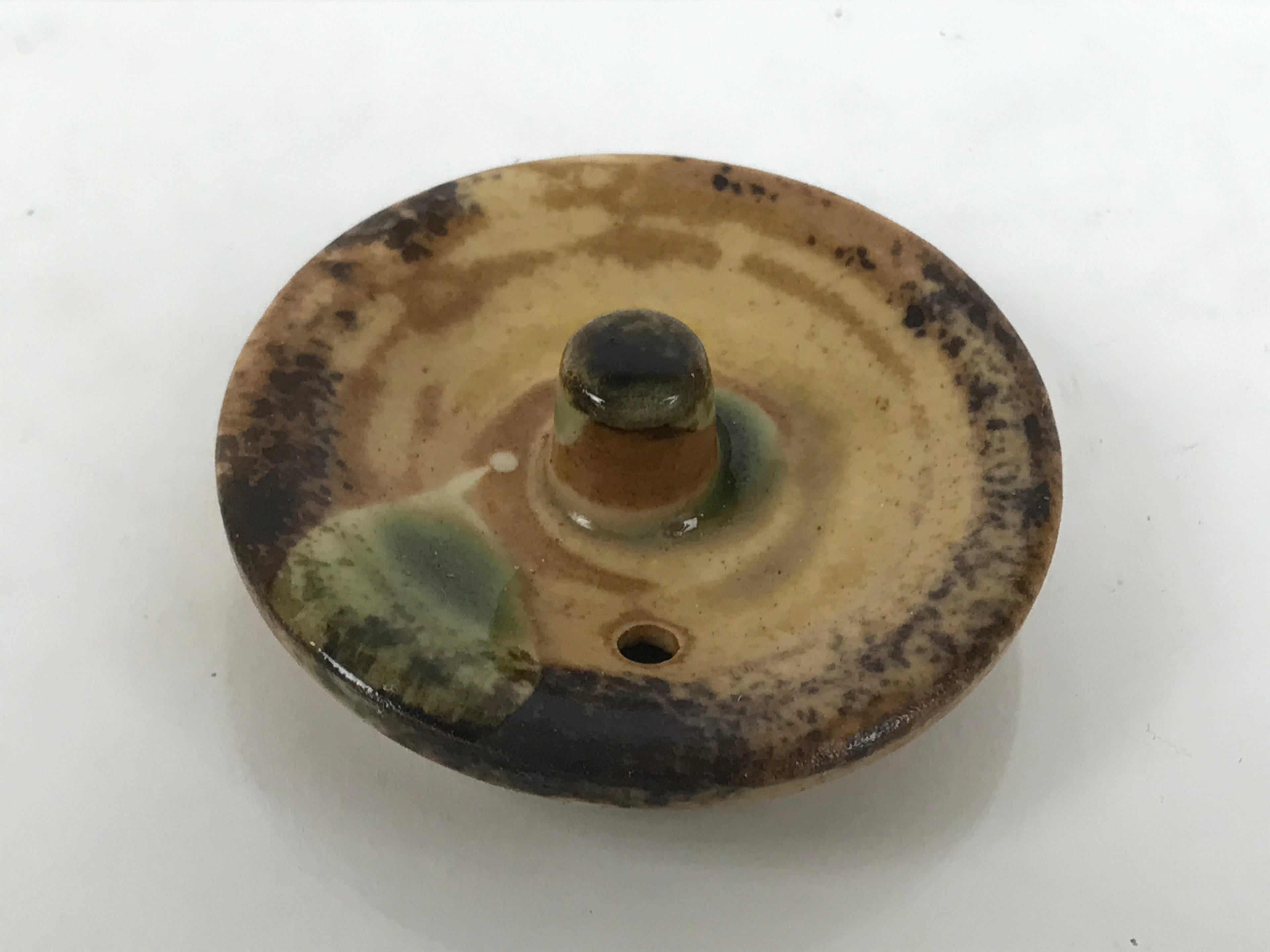 Japanese Oribe Ware Ceramic Soy Sauce Dispenser Shoyusashi Pot Brown Green Y577-KT - Pot-chidorivintage.com