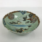 Japanese Porcelain Round Large Bowl Vtg Crane Turtle Longevity Green Gold Y585-KT - Bowl-chidorivintage.com