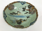 Japanese Porcelain Round Large Bowl Vtg Crane Turtle Longevity Green Gold Y585-KT - Bowl-chidorivintage.com