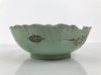 Japanese Porcelain Round Large Bowl Vtg Crane Turtle Longevity Green Gold Y585-KT - Bowl-chidorivintage.com