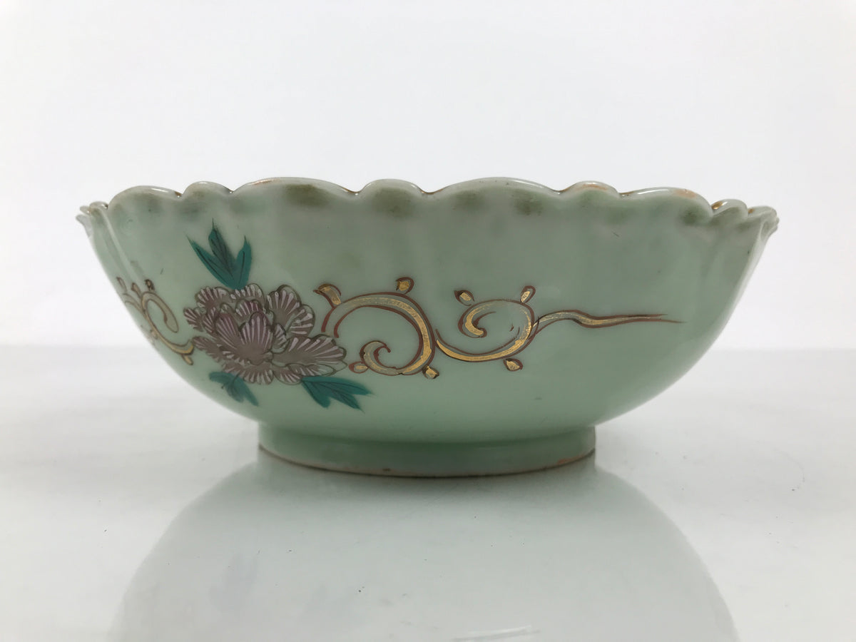 Japanese Porcelain Round Large Bowl Vtg Crane Turtle Longevity Green Gold Y585-KT - Bowl-chidorivintage.com