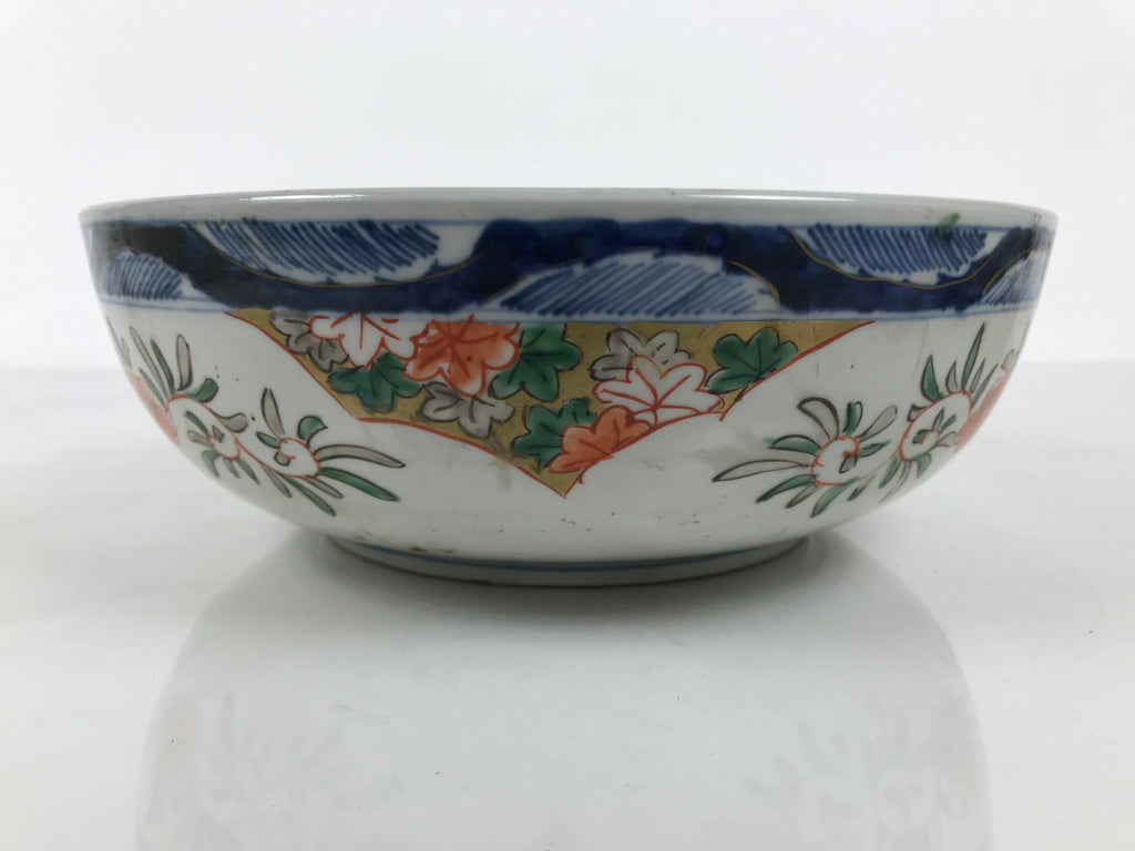 Japanese Ceramic Round Large Imari Bowl Vtg Flowers Butterflies Brown Green Y587-KT - Bowl-chidorivintage.com