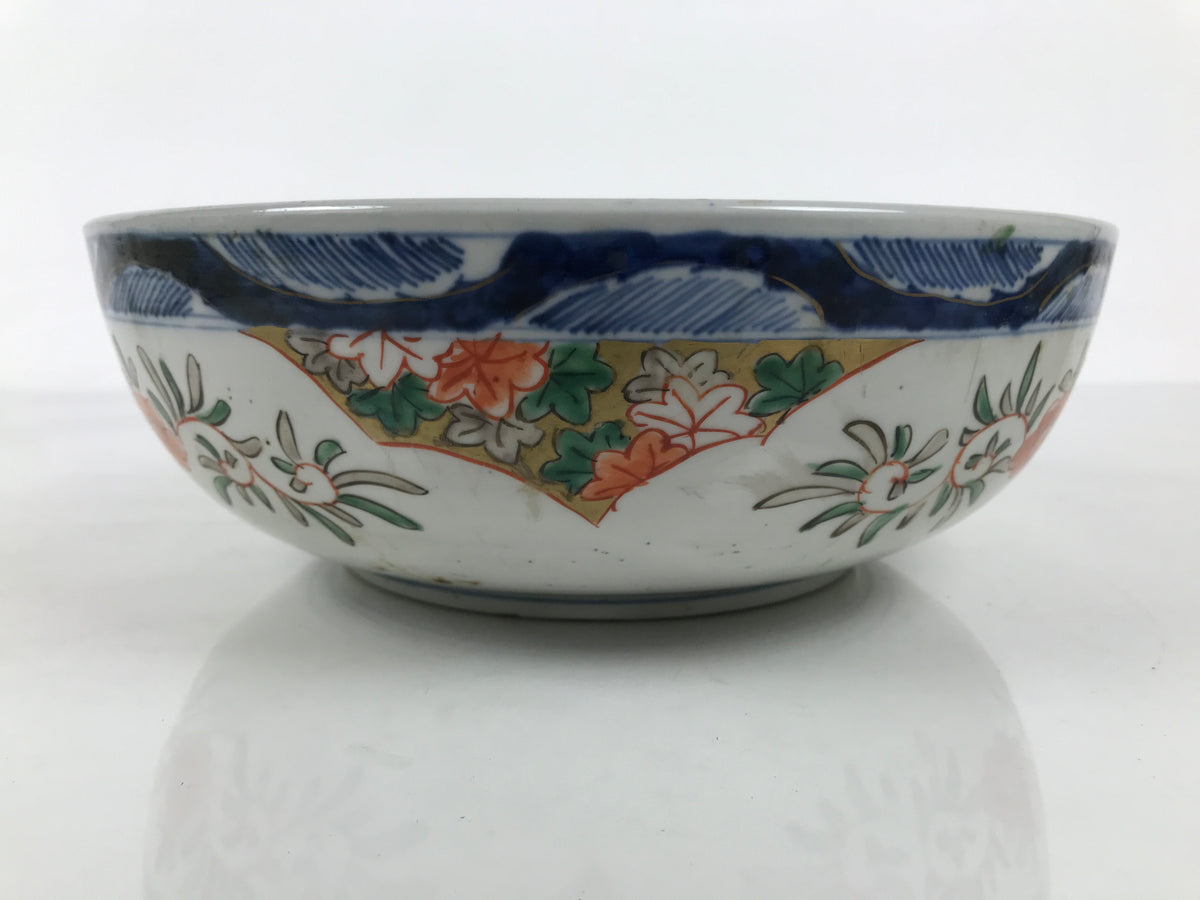 Japanese Ceramic Round Large Imari Bowl Vtg Flowers Butterflies Brown Green Y587-KT - Bowl-chidorivintage.com