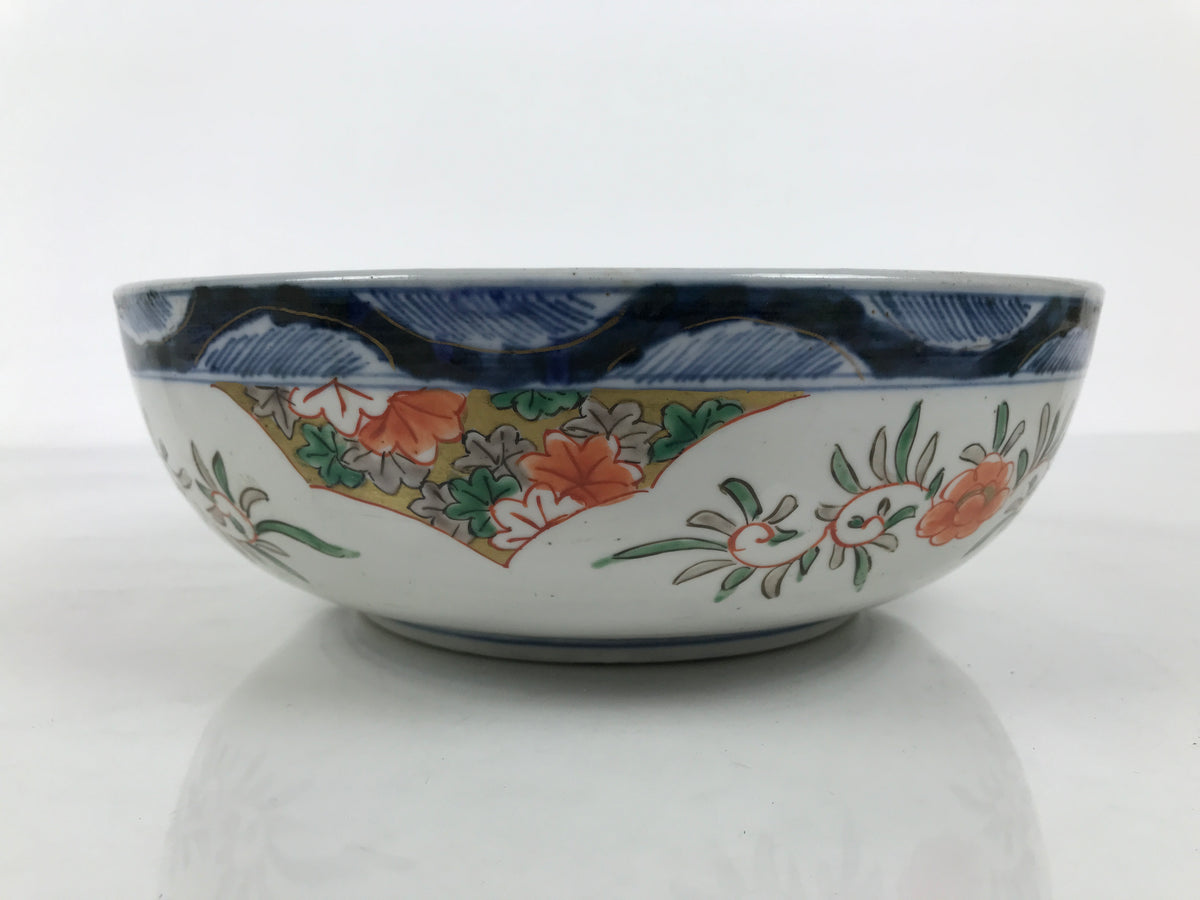 Japanese Ceramic Round Large Imari Bowl Vtg Flowers Butterflies Brown Green Y587-KT - Bowl-chidorivintage.com