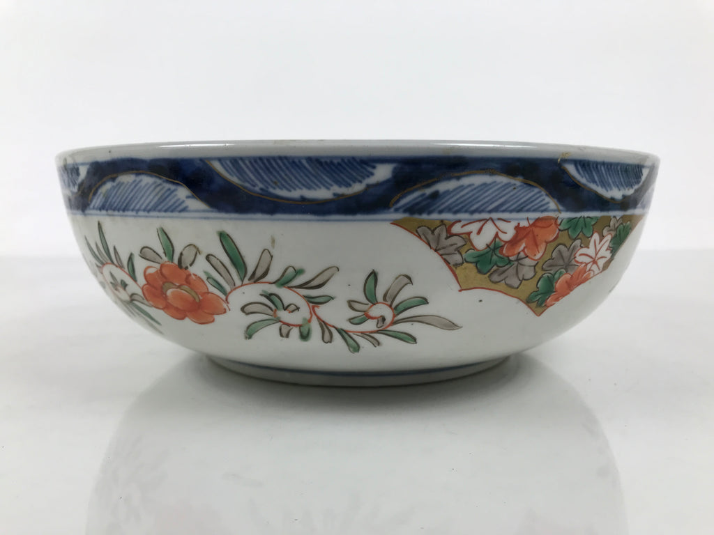 Japanese Ceramic Round Large Imari Bowl Vtg Flowers Butterflies Brown Green Y587-KT - Bowl-chidorivintage.com