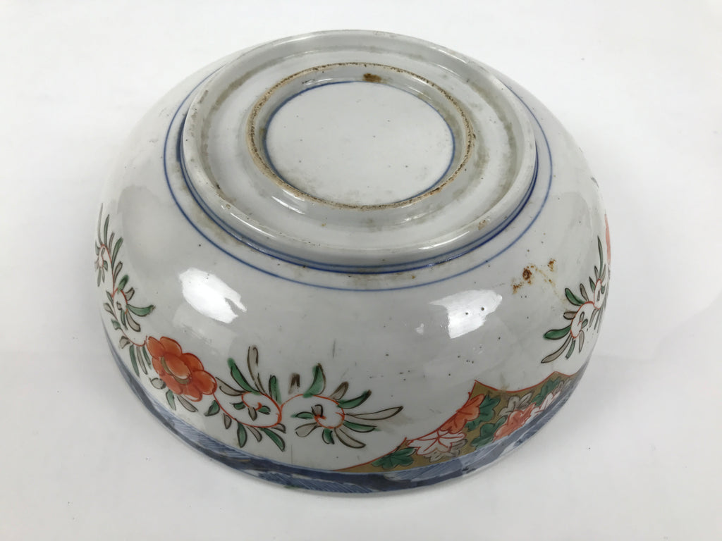 Japanese Ceramic Round Large Imari Bowl Vtg Flowers Butterflies Brown Green Y587-KT - Bowl-chidorivintage.com