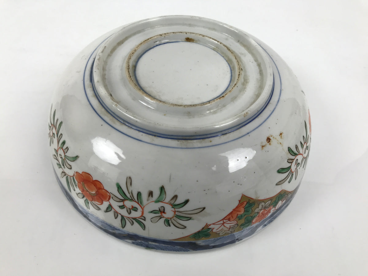 Japanese Ceramic Round Large Imari Bowl Vtg Flowers Butterflies Brown Green Y587-KT - Bowl-chidorivintage.com