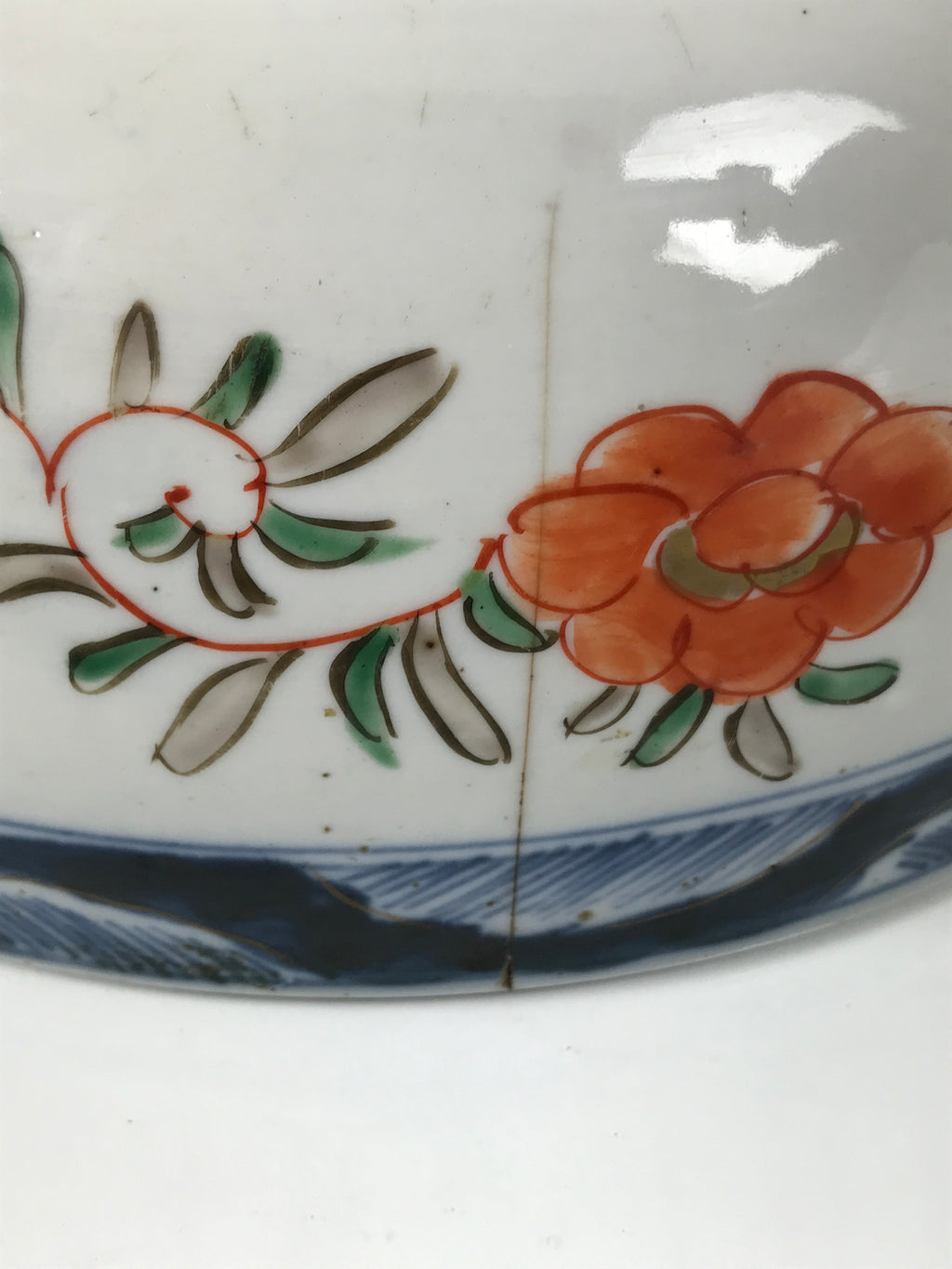 Japanese Ceramic Round Large Imari Bowl Vtg Flowers Butterflies Brown Green Y587-KT - Bowl-chidorivintage.com