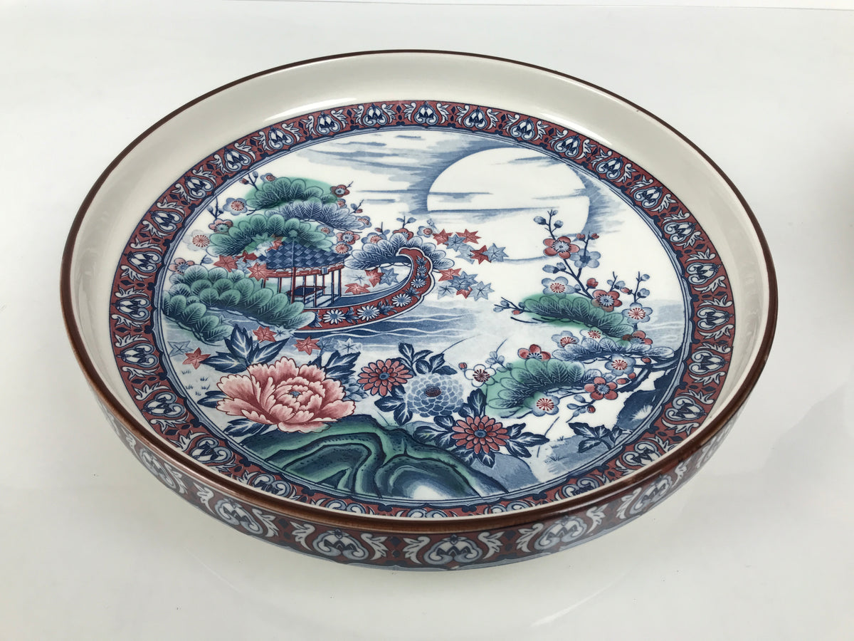 Japanese Ceramic Large Plate Vtg Flower Boat Moon Ozara Tray Dish Blue Y588-KT - Plate-chidorivintage.com