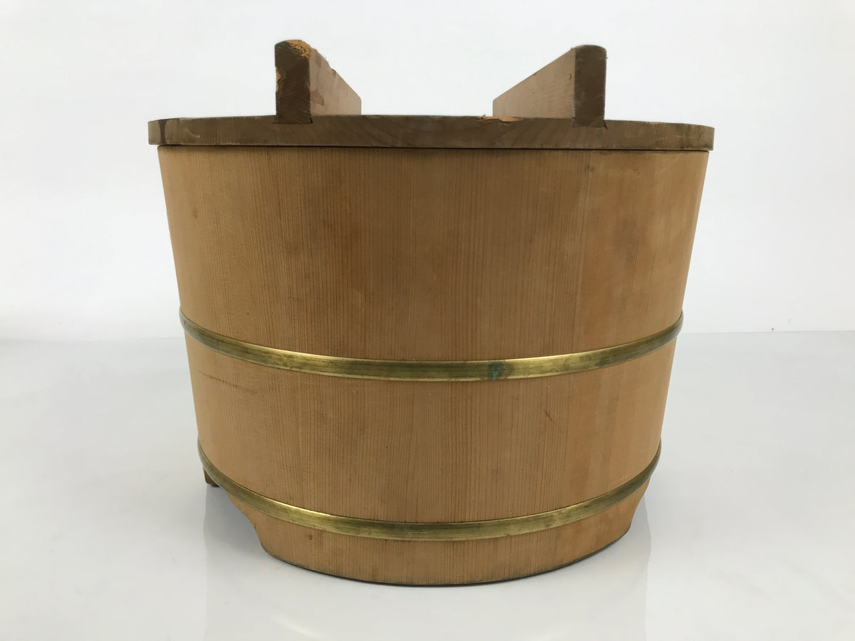 Japanese Large Handcrafted Lidded Wooden Oke Bucket Vtg Water Rice Storage BK64-OT - Wood-chidorivintage.com