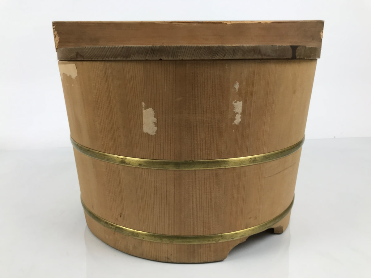 Japanese Large Handcrafted Lidded Wooden Oke Bucket Vtg Water Rice Storage BK64-OT - Wood-chidorivintage.com