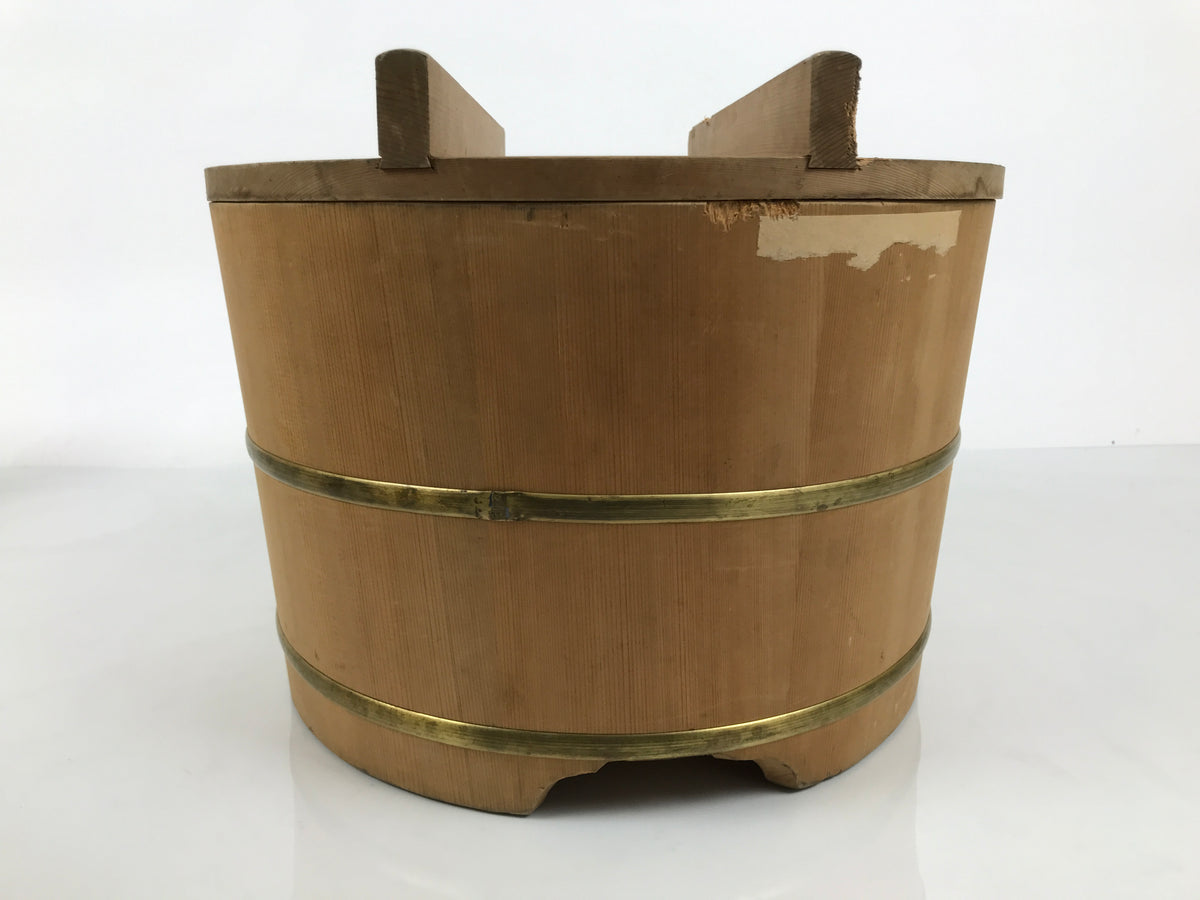Japanese Large Handcrafted Lidded Wooden Oke Bucket Vtg Water Rice Storage BK64-OT - Wood-chidorivintage.com