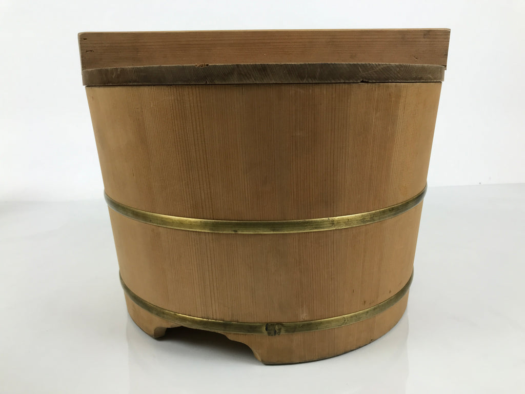 Japanese Large Handcrafted Lidded Wooden Oke Bucket Vtg Water Rice Storage BK64-OT - Wood-chidorivintage.com