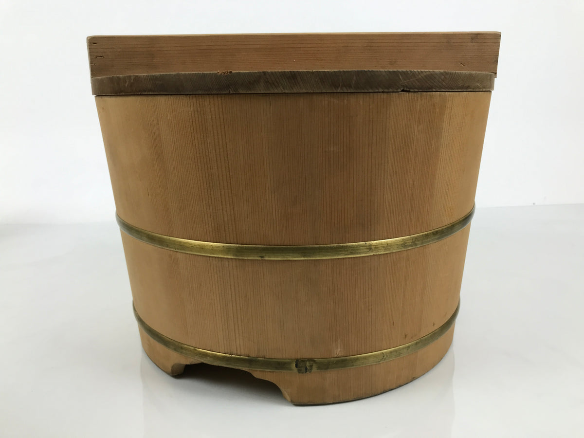 Japanese Large Handcrafted Lidded Wooden Oke Bucket Vtg Water Rice Storage BK64-OT - Wood-chidorivintage.com