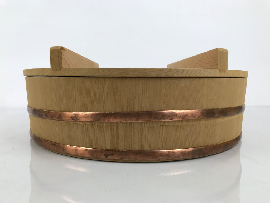 Japanese Handmade Wooden Oke Bucket Sushioke Hangiri Vtg Lidded Handai BK65-OT - Wood-chidorivintage.com