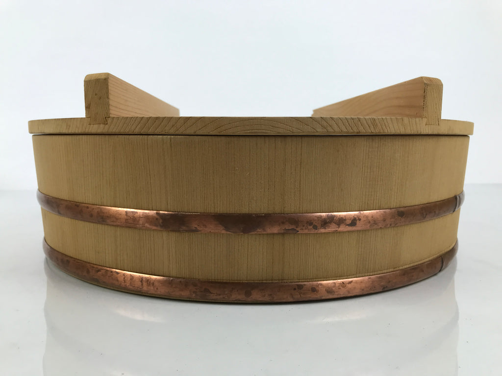 Japanese Handmade Wooden Oke Bucket Sushioke Hangiri Vtg Lidded Handai BK65-OT - Wood-chidorivintage.com