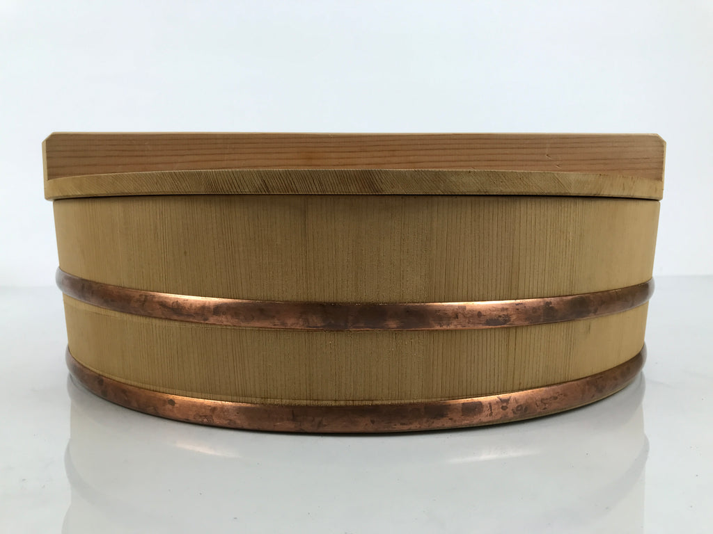 Japanese Handmade Wooden Oke Bucket Sushioke Hangiri Vtg Lidded Handai BK65-OT - Wood-chidorivintage.com