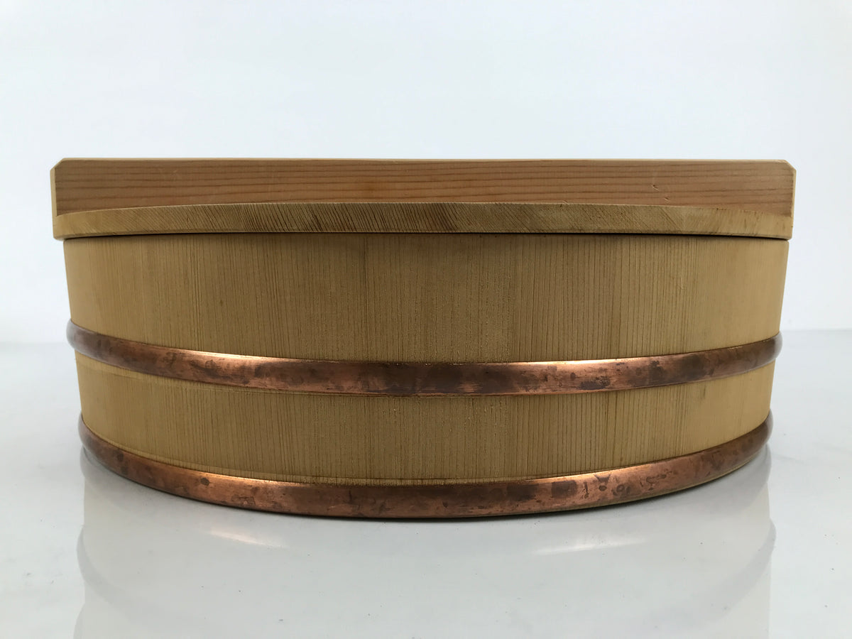 Japanese Handmade Wooden Oke Bucket Sushioke Hangiri Vtg Lidded Handai BK65-OT - Wood-chidorivintage.com
