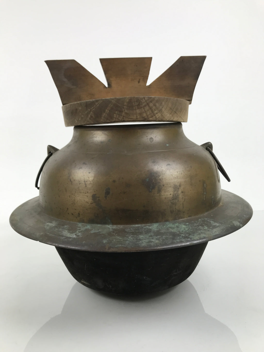 Japanese Metal Kettle Chagama Water Pot Vtg Tea Ceremony Wooden Lid C38-KT - Kettle-chidorivintage.com