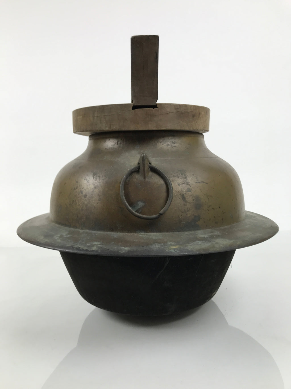 Japanese Metal Kettle Chagama Water Pot Vtg Tea Ceremony Wooden Lid C38-KT - Kettle-chidorivintage.com