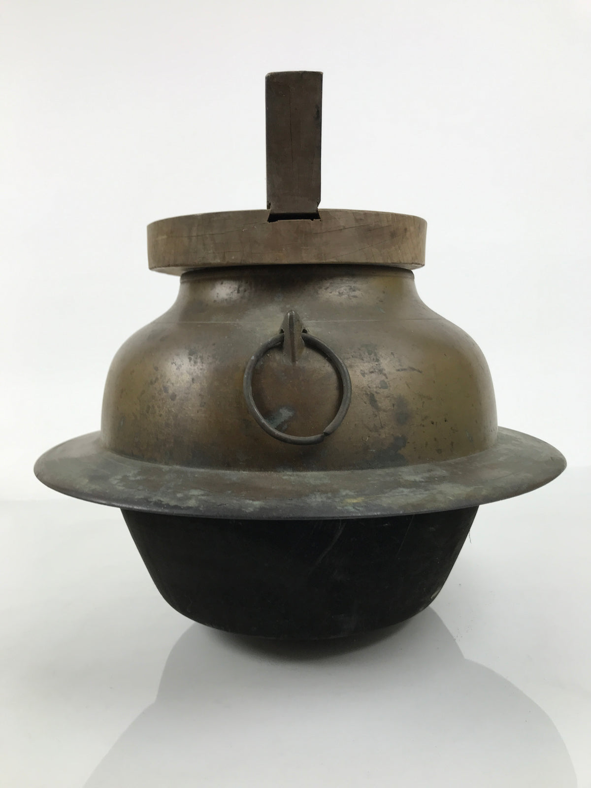 Japanese Metal Kettle Chagama Water Pot Vtg Tea Ceremony Wooden Lid C38-KT - Kettle-chidorivintage.com
