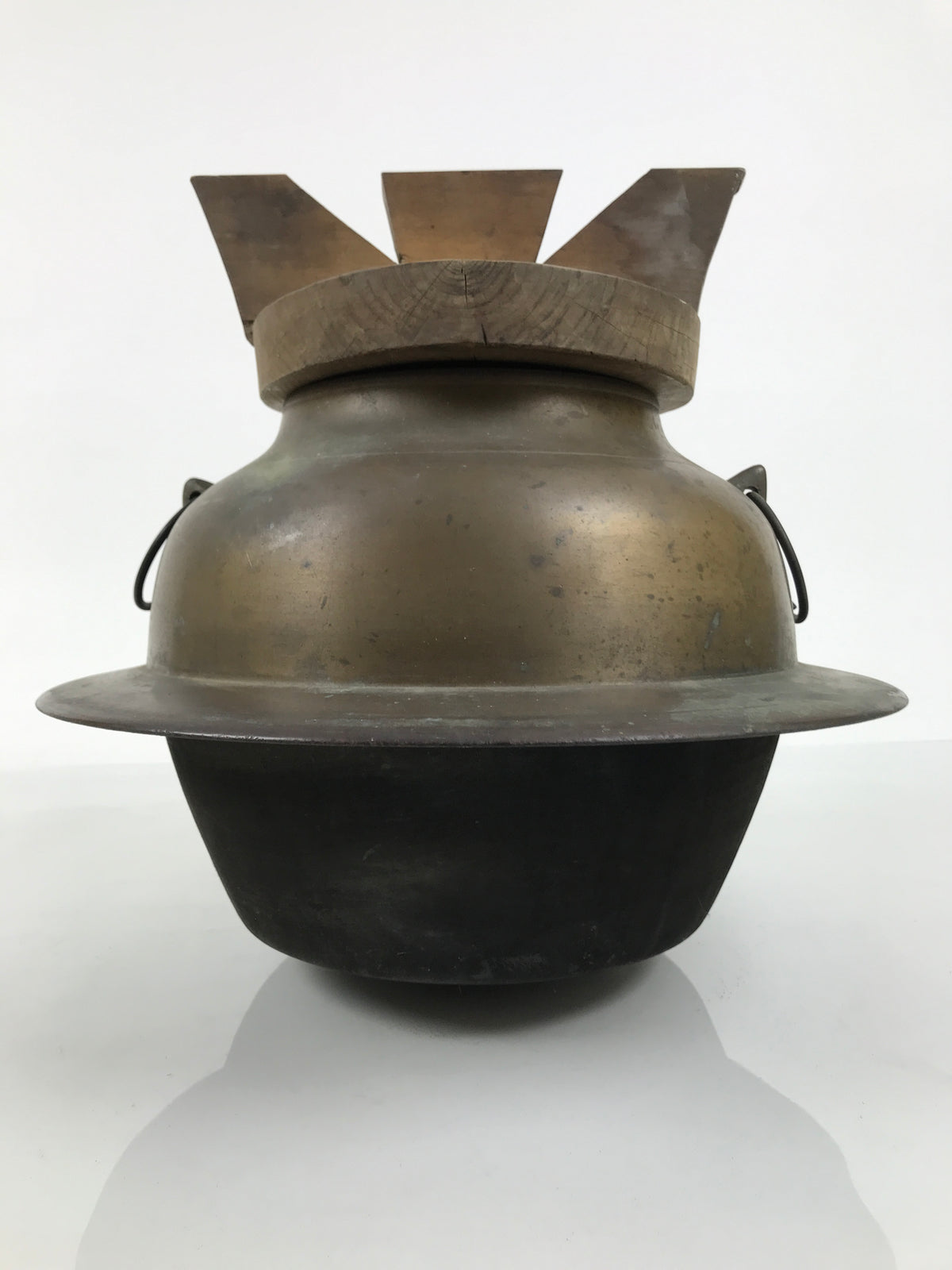 Japanese Metal Kettle Chagama Water Pot Vtg Tea Ceremony Wooden Lid C38-KT - Kettle-chidorivintage.com