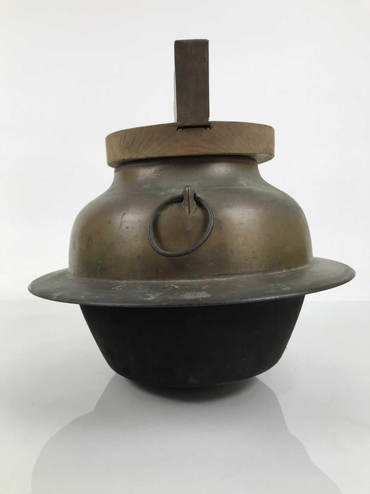 Japanese Metal Kettle Chagama Water Pot Vtg Tea Ceremony Wooden Lid C38-KT - Kettle-chidorivintage.com