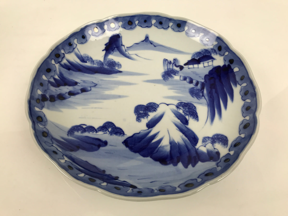 Japanese Porcelain Plate Kozara Blue White Sometsuke Mountain Village Scene Y593-KT - Plate-chidorivintage.com