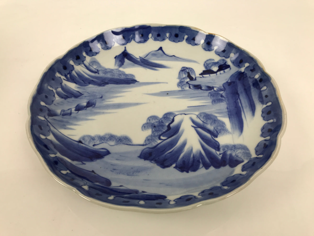Japanese Porcelain Plate Kozara Blue White Sometsuke Mountain Village Scene Y594-KT - Plate-chidorivintage.com