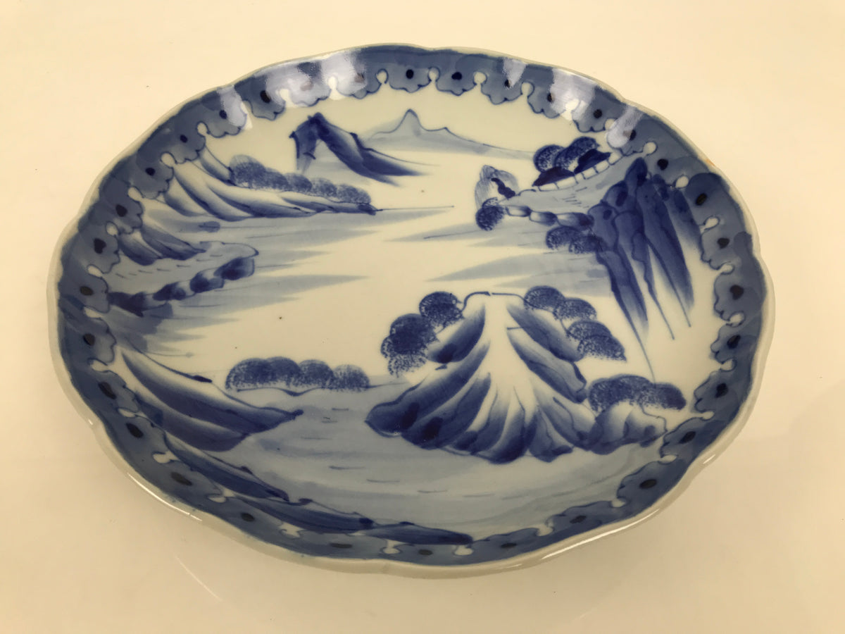 Japanese Porcelain Plate Kozara Blue White Sometsuke Mountain Village Scene Y595-KT - Plate-chidorivintage.com