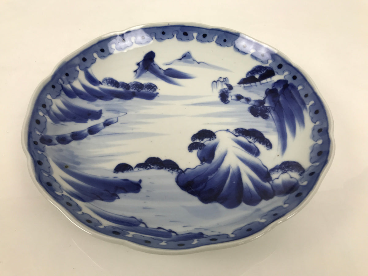 Japanese Porcelain Plate Kozara Blue White Sometsuke Mountain Village Scene Y596-KT - Plate-chidorivintage.com