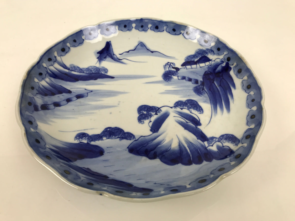 Japanese Porcelain Plate Kozara Blue White Sometsuke Mountain Village Scene Y597-KT - Plate-chidorivintage.com