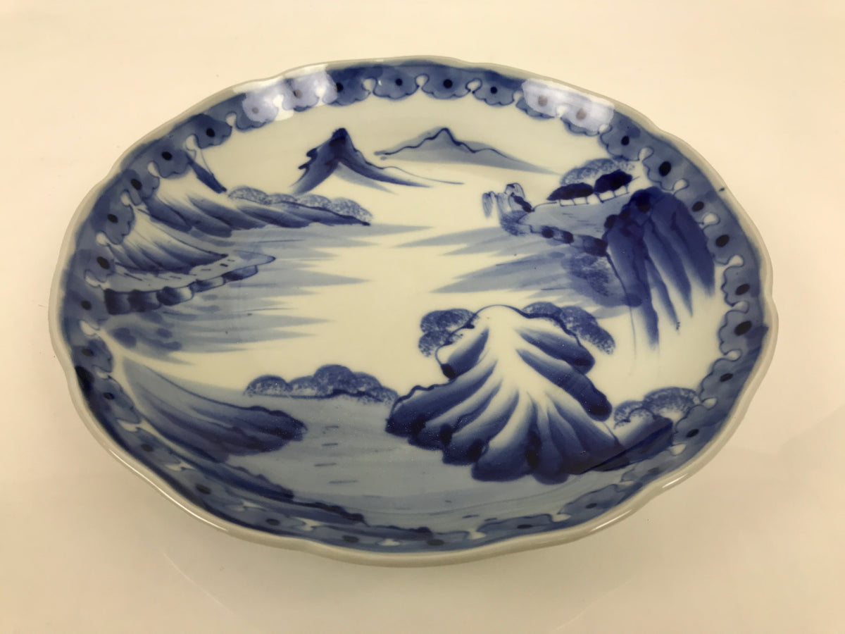 Japanese Porcelain Plate Kozara Blue White Sometsuke Mountain Village Scene Y598-KT - Plate-chidorivintage.com