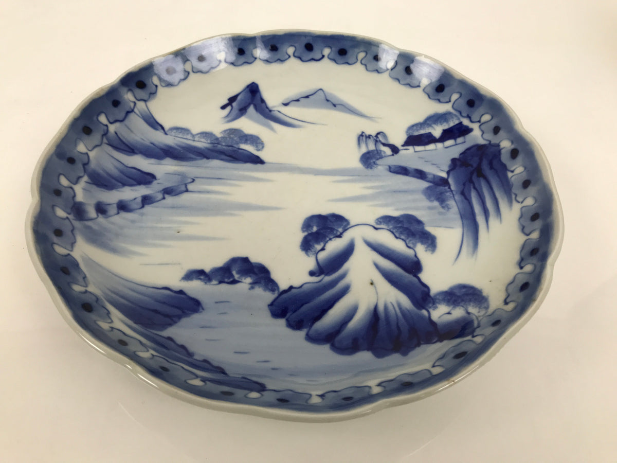 Japanese Porcelain Plate Kozara Blue White Sometsuke Mountain Village Scene Y599-KT - Plate-chidorivintage.com