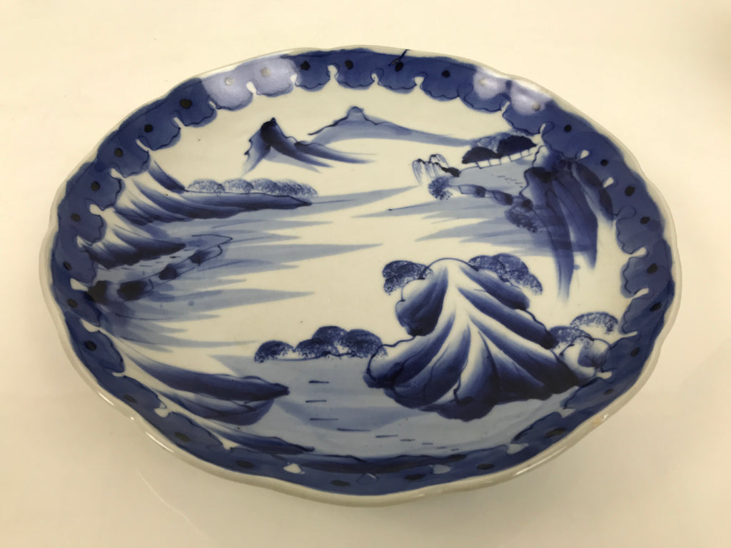 Japanese Porcelain Plate Kozara Blue White Sometsuke Mountain Village Scene Y600-KT - Plate-chidorivintage.com
