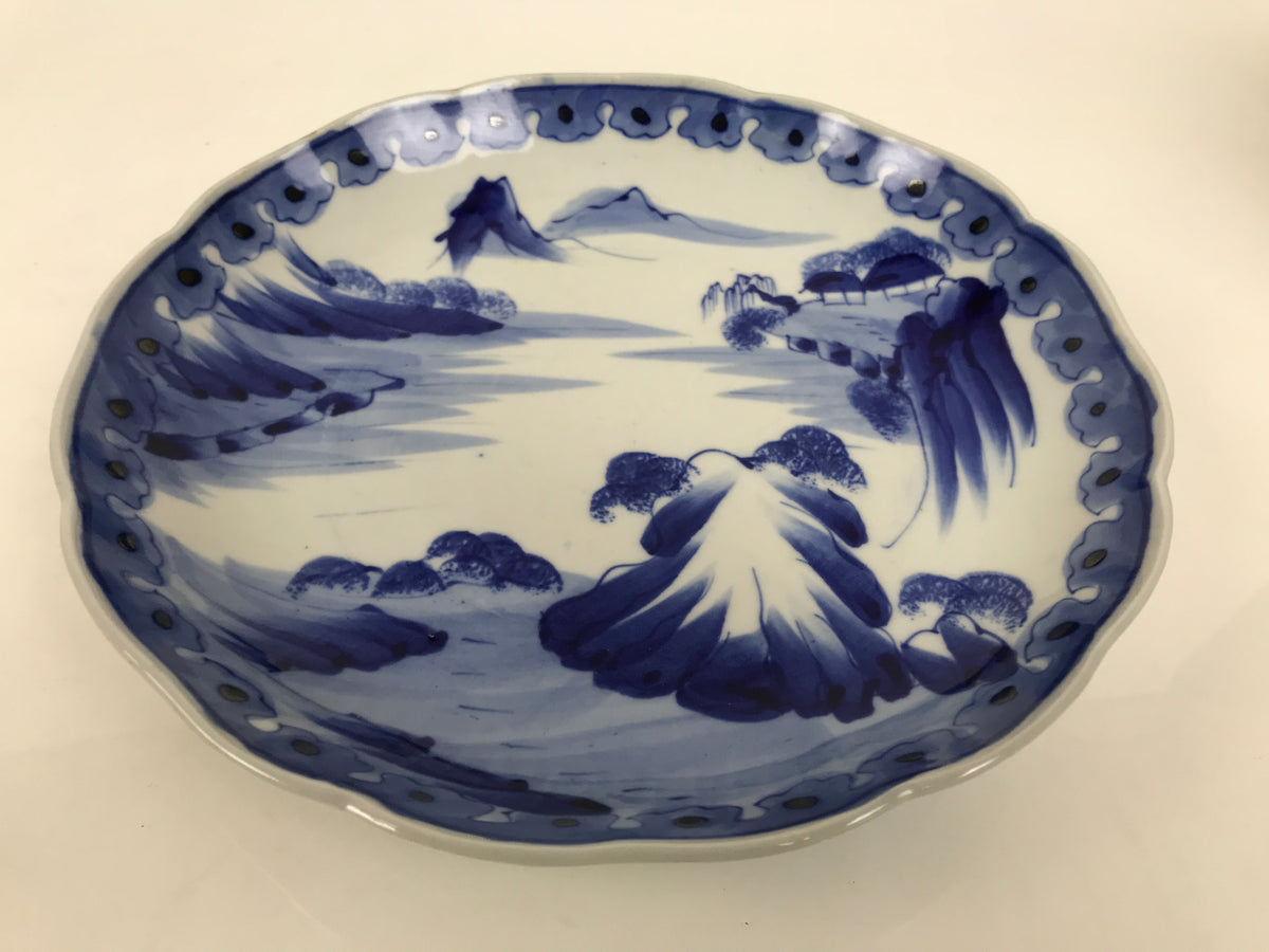 Japanese Porcelain Plate Kozara Blue White Sometsuke Mountain Village Scene Y601-KT - Plate-chidorivintage.com