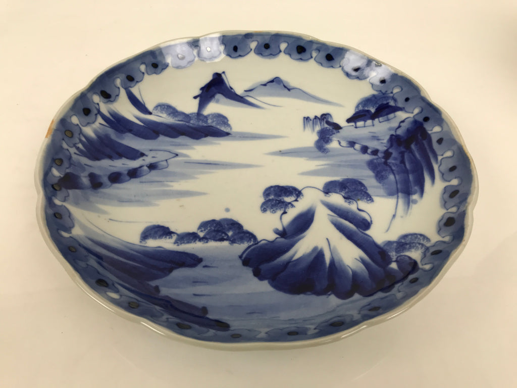 Japanese Porcelain Plate Kozara Blue White Sometsuke Mountain Village Scene Y602-KT - Plate-chidorivintage.com