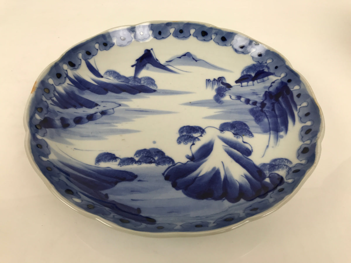 Japanese Porcelain Plate Kozara Blue White Sometsuke Mountain Village Scene Y602-KT - Plate-chidorivintage.com