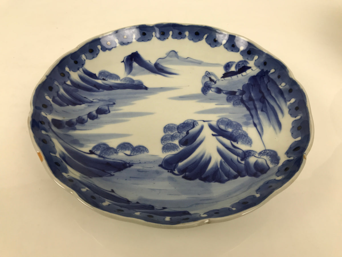Japanese Porcelain Plate Kozara Blue White Sometsuke Mountain Village Scene Y603-KT - Plate-chidorivintage.com