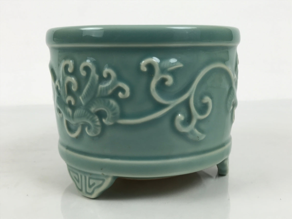 Japanese Buddhist Altar Porcelain Incense Burner Koro Censer Celadon Blue BT28-OT - Buddhist-chidorivintage.com
