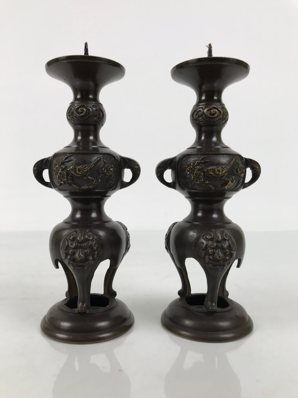 Japanese Buddhist Altar Fitting Bronze Metal Candle Stand Vtg 2pc Shokudai BT24-OT - Buddhist-chidorivintage.com