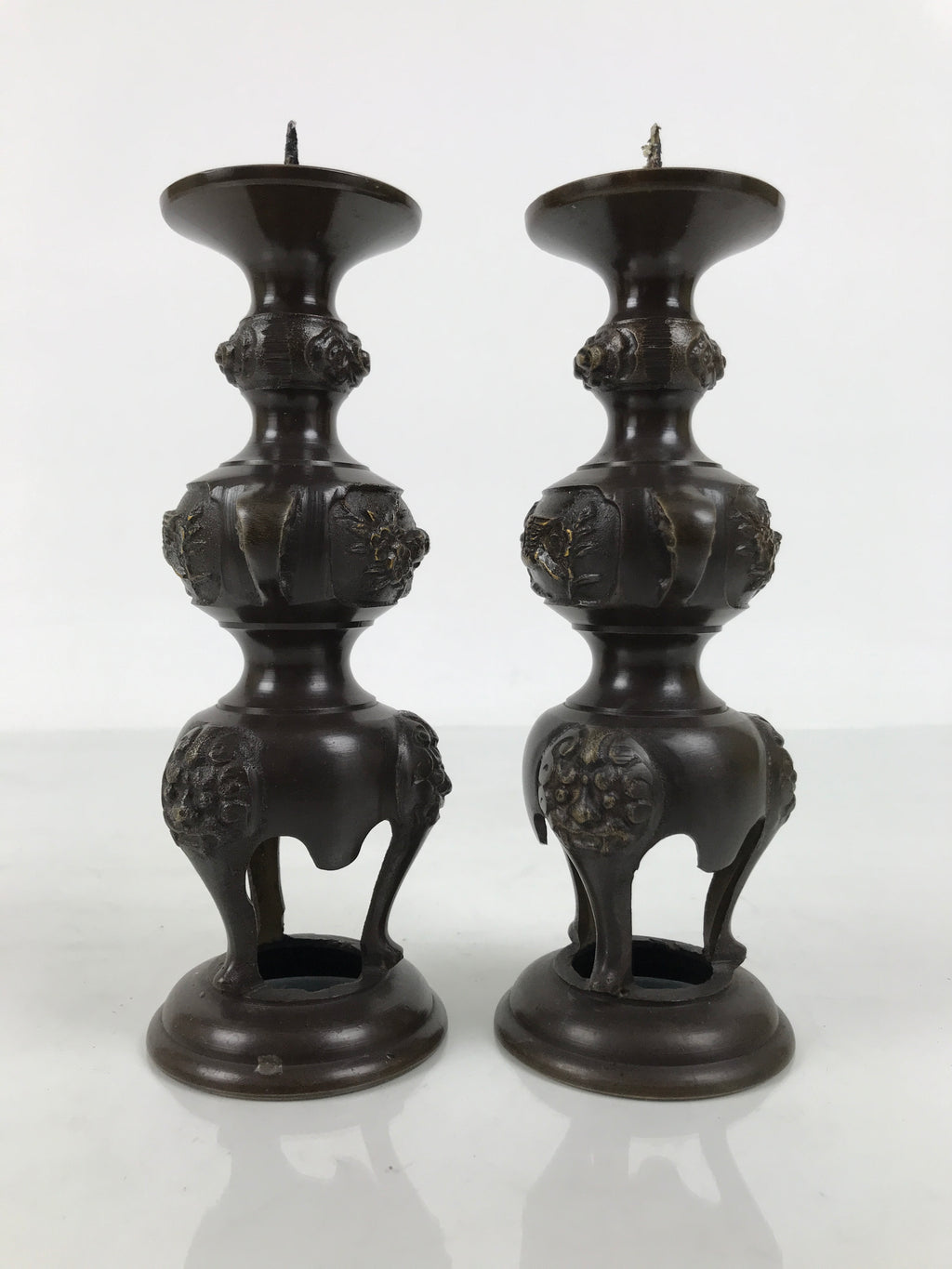 Japanese Buddhist Altar Fitting Bronze Metal Candle Stand Vtg 2pc Shokudai BT24-OT - Buddhist-chidorivintage.com
