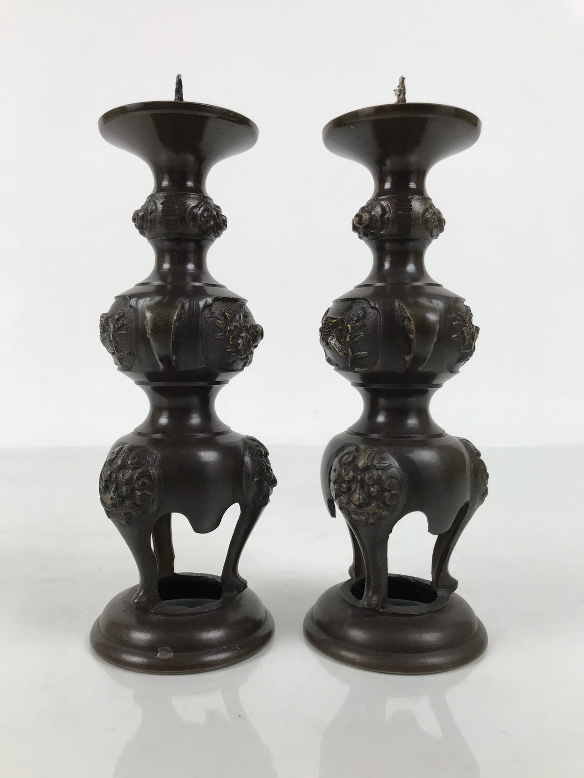 Japanese Buddhist Altar Fitting Bronze Metal Candle Stand Vtg 2pc Shokudai BT24-OT - Buddhist-chidorivintage.com