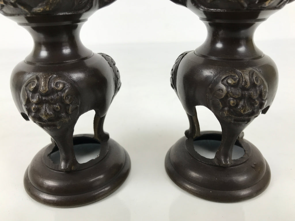 Japanese Buddhist Altar Fitting Bronze Metal Candle Stand Vtg 2pc Shokudai BT24-OT - Buddhist-chidorivintage.com