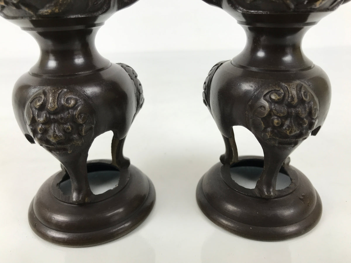 Japanese Buddhist Altar Fitting Bronze Metal Candle Stand Vtg 2pc Shokudai BT24-OT - Buddhist-chidorivintage.com